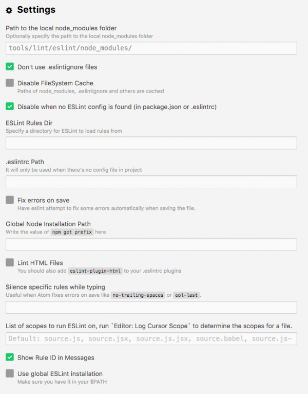 linter-eslint settings in Atom